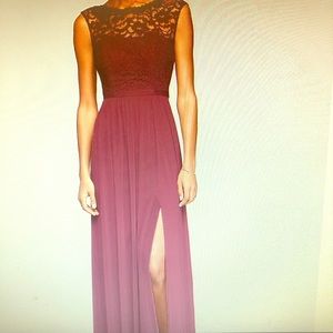 Long bridesmaid dress with lace bodice